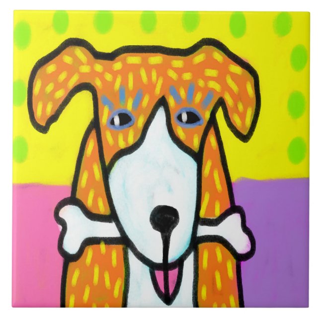 Dog with Bone Abstract Art Tile (Front)