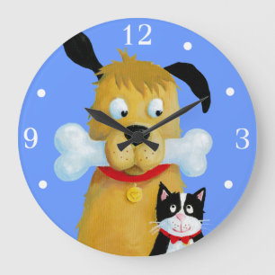 Dog with Bone and Cat - Wall Clock