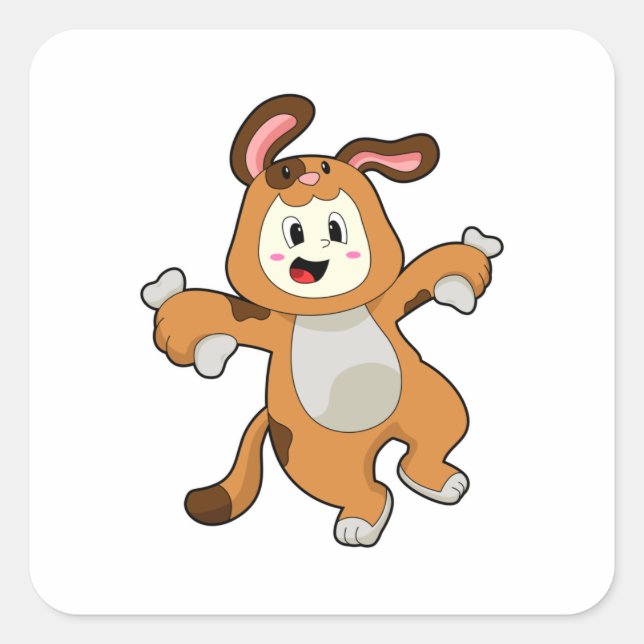 Dog with Bone as Rabbit Square Sticker (Front)