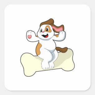 Dog with Bone Square Sticker