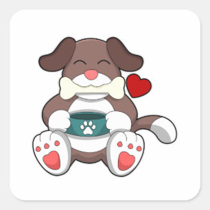 Dog with Bone Square Sticker