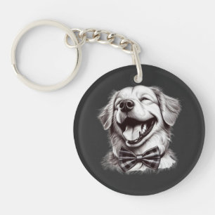dog with bow tie laughing key ring