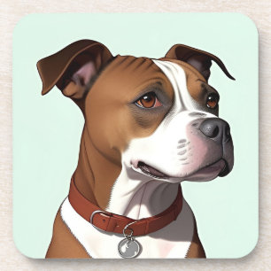 Dog With Brown and White Coat and Collar Coaster