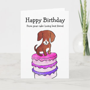 Dog with cake birthday card