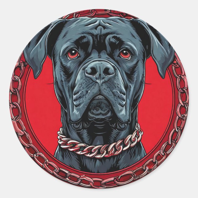 Dog with Chain Collar and Bold Background Classic Round Sticker (Front)