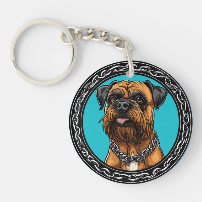 Dog with Chain Collar and Bold Background Key Ring (Front)