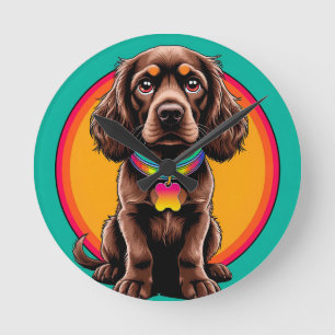 Dog with Colourful Collar Inside Decorative circle Round Clock