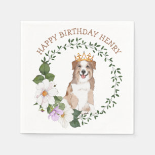Dog With Crown Floral Birthday Napkin