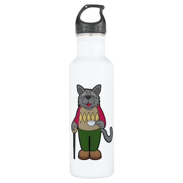 Dog with Cup of Coffee 710 Ml Water Bottle (Front)