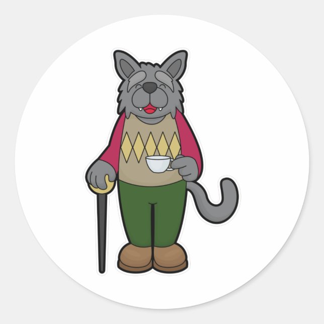 Dog with Cup of Coffee Classic Round Sticker (Front)