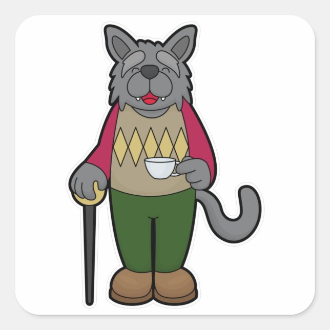 Dog with Cup of Coffee Square Sticker (Front)