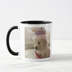 Dog with decorations on bed mug