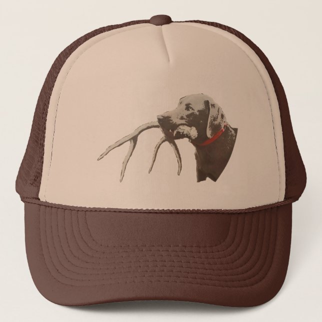 Dog with deer antler trucker hat (Front)