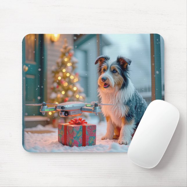 Dog With Drone and Holiday Gift Mouse Mat (With Mouse)