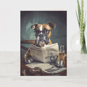 Dog with Eyeglasses Reading Newspaper Folded Card