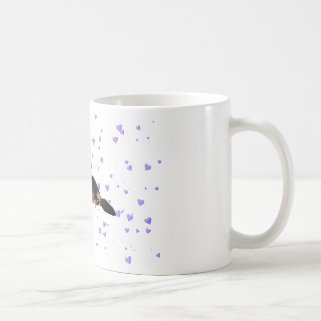 Dog with Falling purple Hearts Coffee Mug (Right)