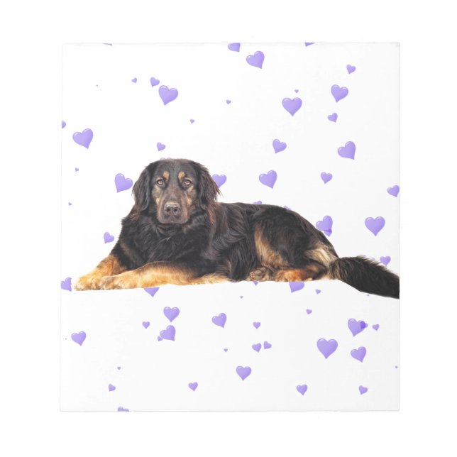 Dog with Falling purple Hearts Notepad (Front)