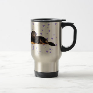 Dog with Falling purple Hearts Travel Mug