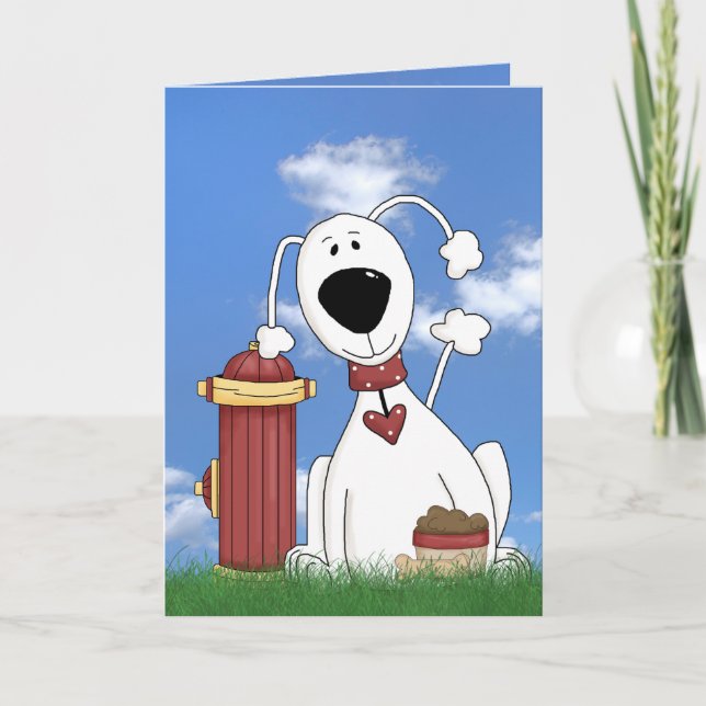 dog with fire hydrant birthday humour card (Front)
