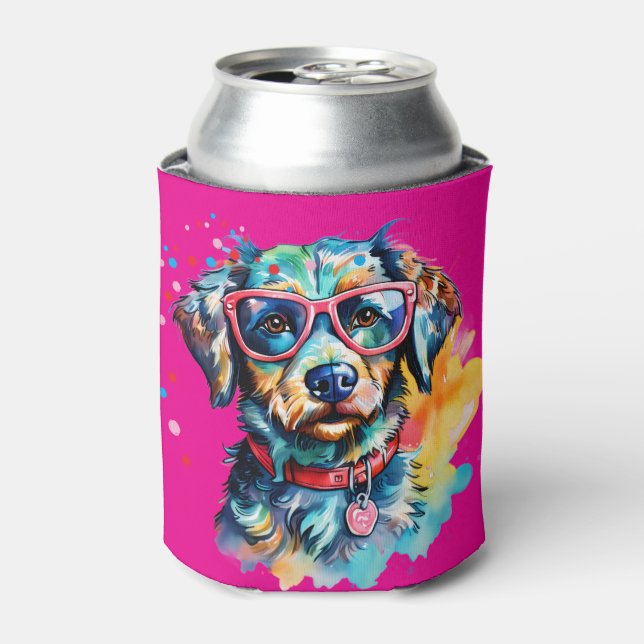 Dog with Glasses Can Cooler (Can Front)