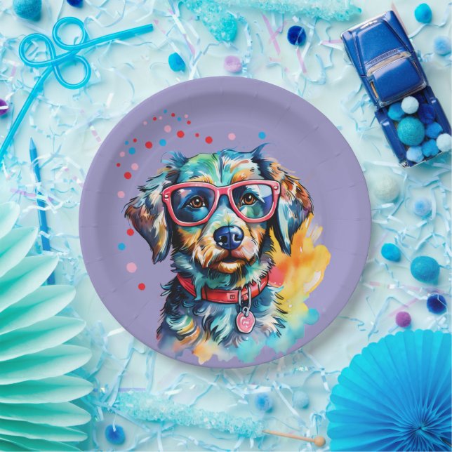 Dog with Glasses Paper Plate (Party)