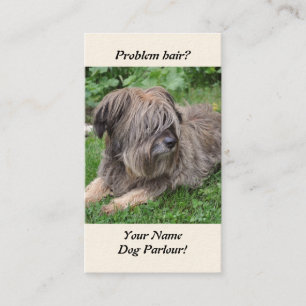 Dog with hair over it's eyes business card