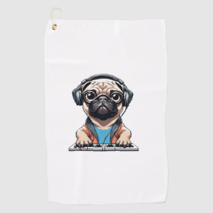 Dog With Headphones 1 Golf Towel