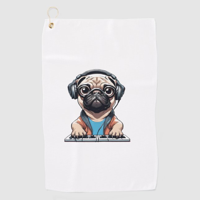 Dog With Headphones  1 Golf Towel (Front)