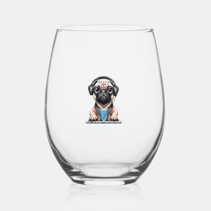 Dog With Headphones 1 Stemless Wine Glass