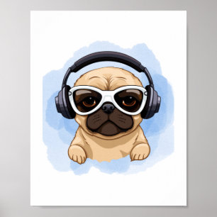 Dog With Headphones 2 Poster