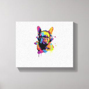 Dog with Headphones Colourful   Canvas Print