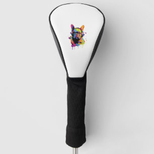 Dog with Headphones Colourful Golf Head Cover