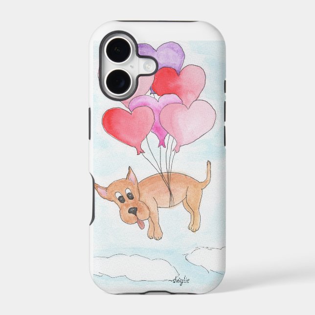 Dog with Heart Balloons Phone Case (Back)