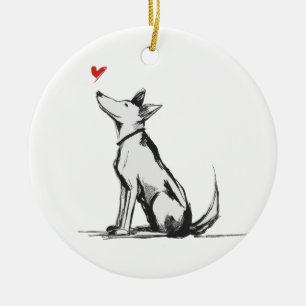 Dog with Heart – Minimal Love Animal Sketch Ceramic Tree Decoration
