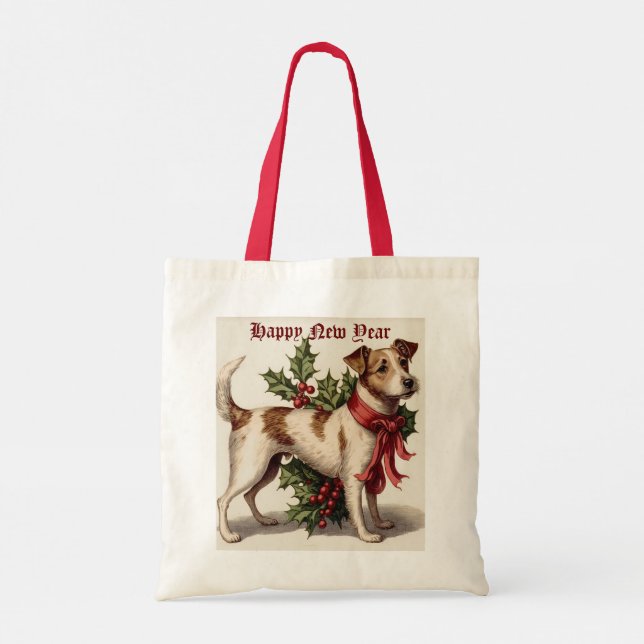 Dog With Holly Tote Bag (Back)
