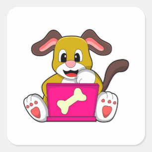 Dog with Laptop Square Sticker