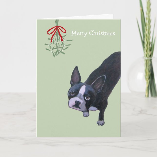 Dog with Mistletoe Holiday Card (Front)