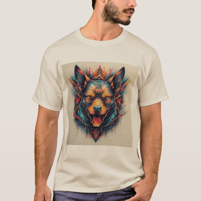 Dog with Modern Abstract Design T-Shirt (Front)