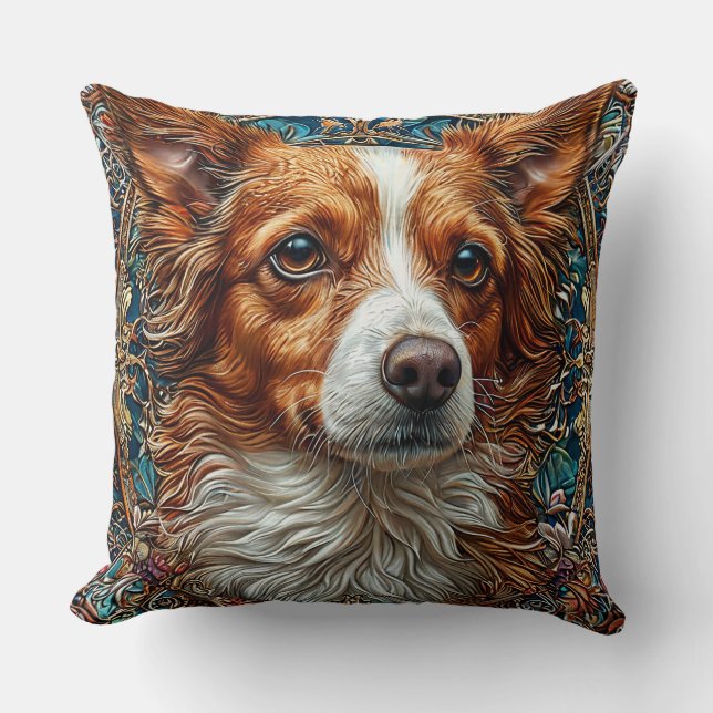 Dog With Ornate Decorative Background Cushion (Front)