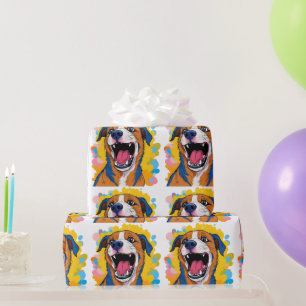 Dog with Paint Splatter Print Smiling Dog Design Wrapping Paper