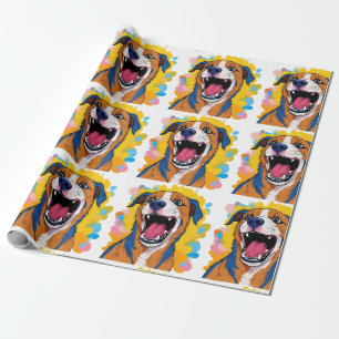 Dog with Paint Splatter Print Smiling Dog Design Wrapping Paper