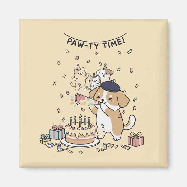 Dog With Party Horn Cute Kawaii Home Decor Art Magnet (Front)