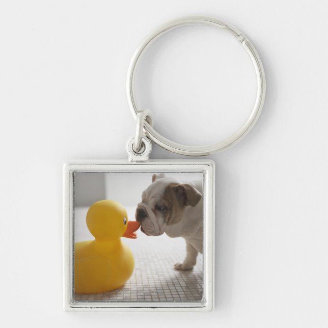 Dog with plastic duck key ring (Front)