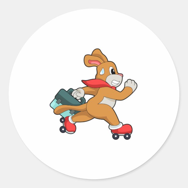 Dog with Roller skates Classic Round Sticker (Front)