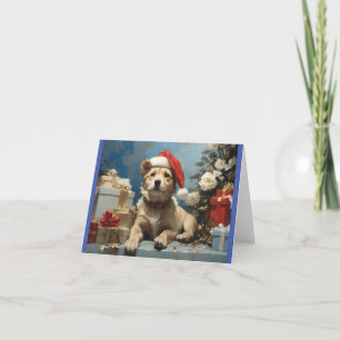 dog with santa hat and many gift boxes thank you card