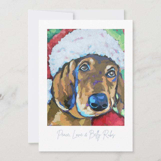 Dog with Santa Hat holiday note card (Front)