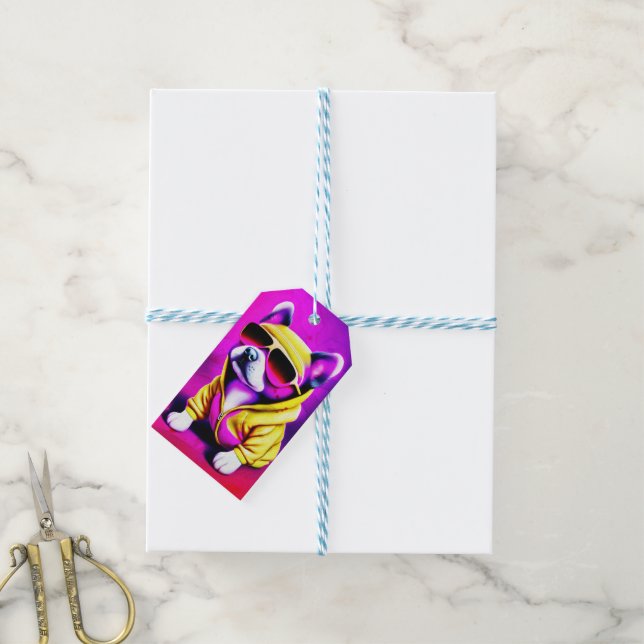 Dog with sunglasses gift tags (With Twine)