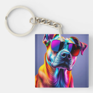 Dog with sunglasses key ring