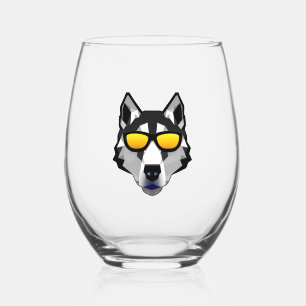 Dog with Sunglasses - Siberian Husky Stemless Wine Glass