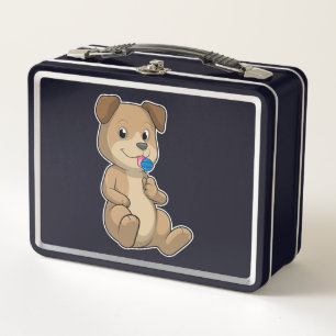 Dog with Sweets Lollipop Metal Lunch Box